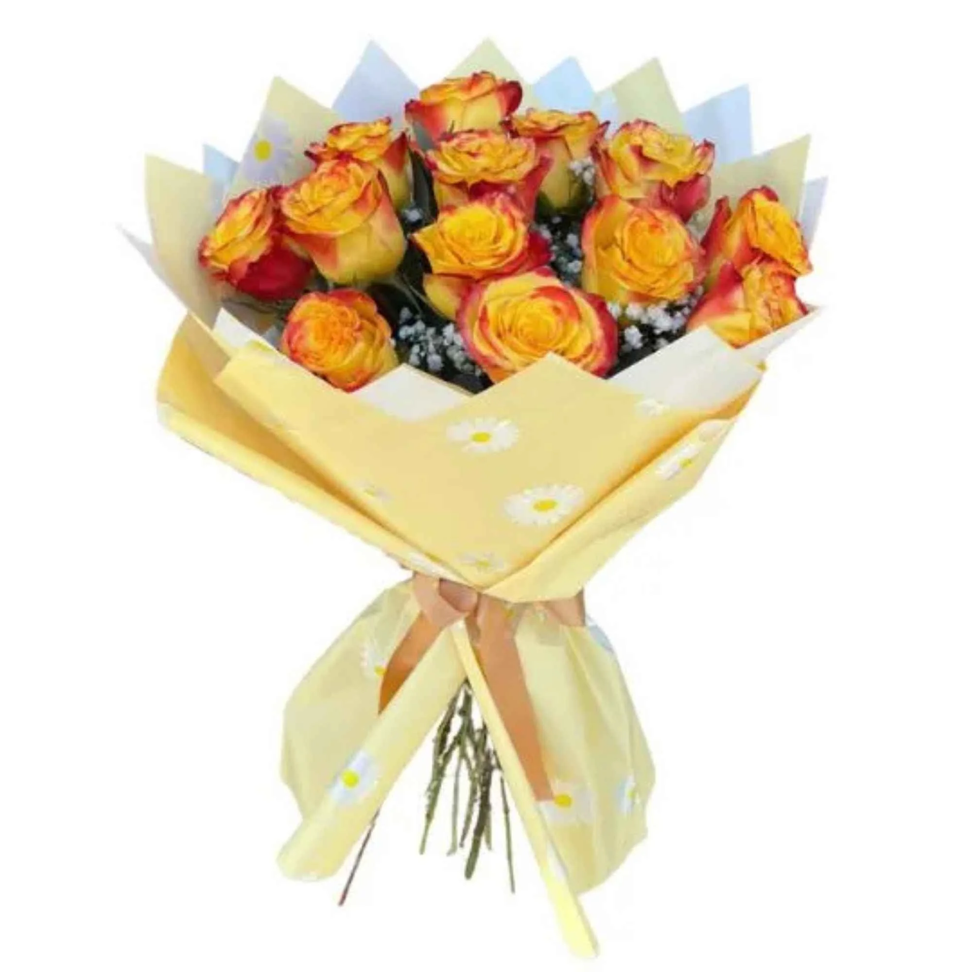 Ramo de 12 rosas amarillas bicolor importadas 